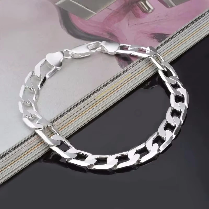 925 Sterling Silver Bracelet Sideways Silver Bracelet 6MM8MM10MM12MM Bracelet Men & Women Jewelry