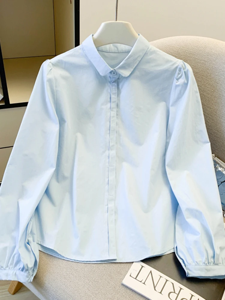 

Ele Blue Long Sve irt Women's Spring Faion 2026 Collared irt Versatile Design Sensation Top for Daily Commute ...