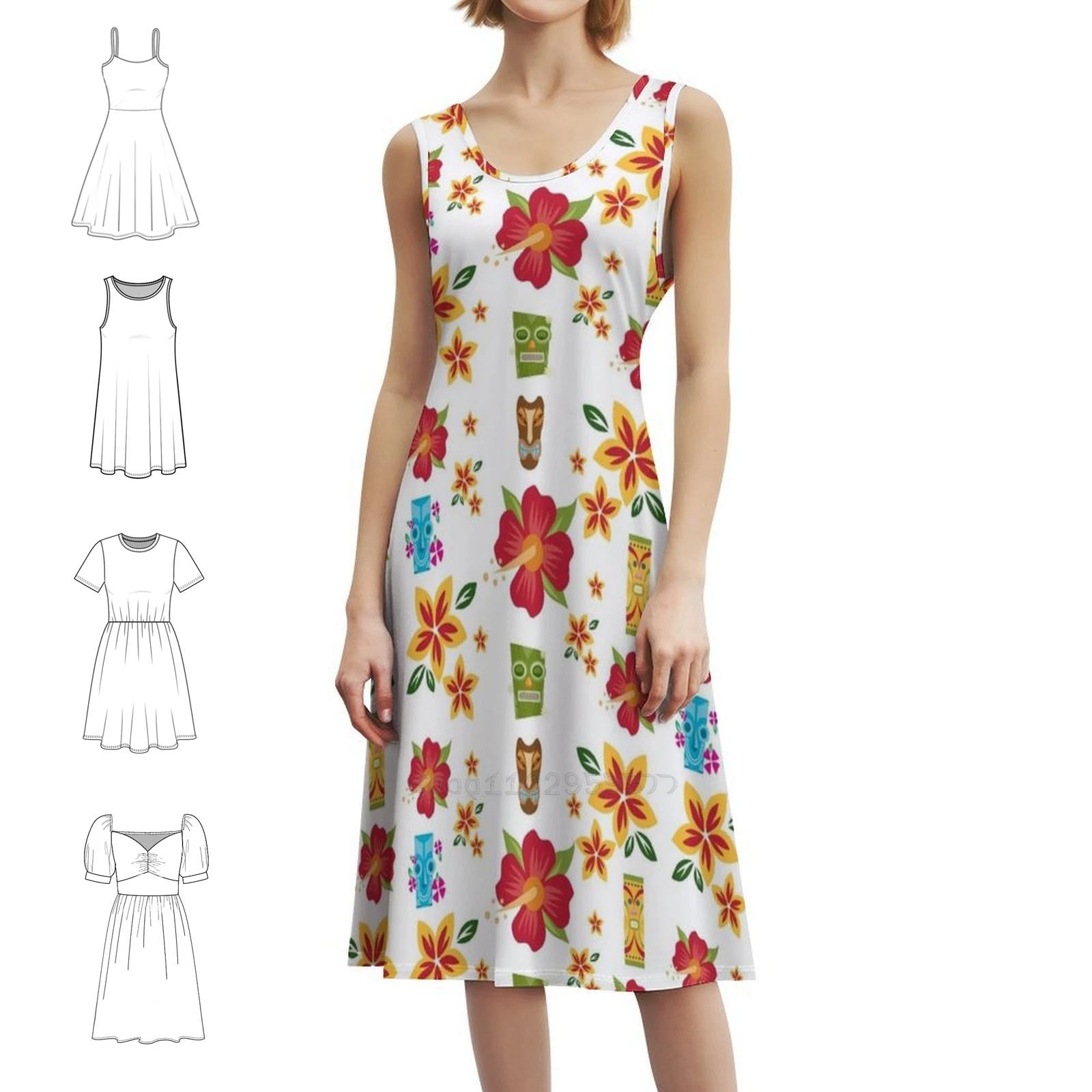 

Тропическое тики богемное платье без рукавов с несколькими принтами пляжное праздничное платье для отдыха с цветочным принтом Тики тропический тотем красный женский