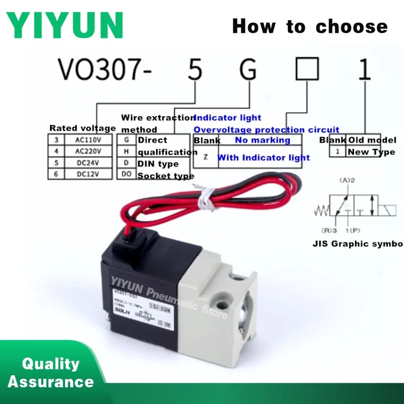 1pc VO307V / VO307-3G1/4G1/5G1/6G1/3D1/4D1/5D1/6D1/3DZ1/4DZ1/5DZ1/6DZ1 Pneumatic Direct-acting 3-way Solenoid Valve VO307 VO307V