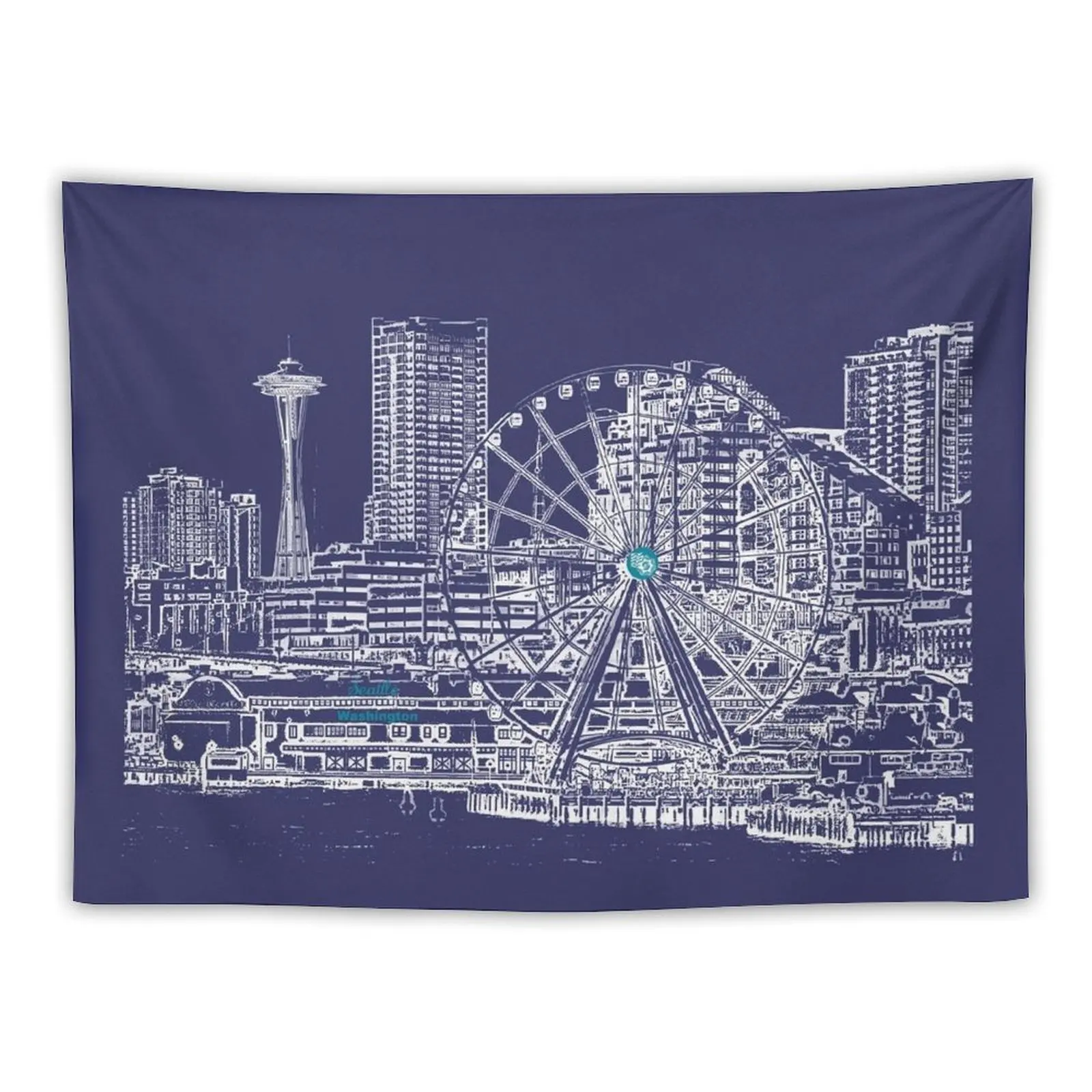 

Seattle, Washington, US - Downtown Seattle waterfront - Seattle Landmarks Tapestry Aesthetic Room Decor Korean Tapestry