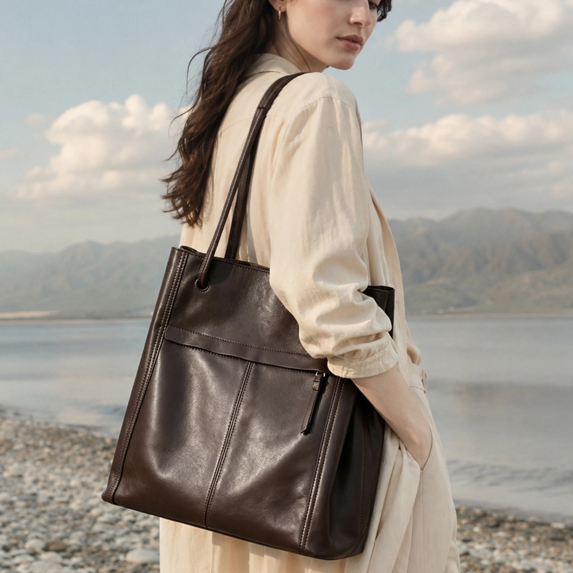 Luxury Y2K Bags - CKKUI Koreanische Damen-Tragetasche aus echtem Rindsleder,