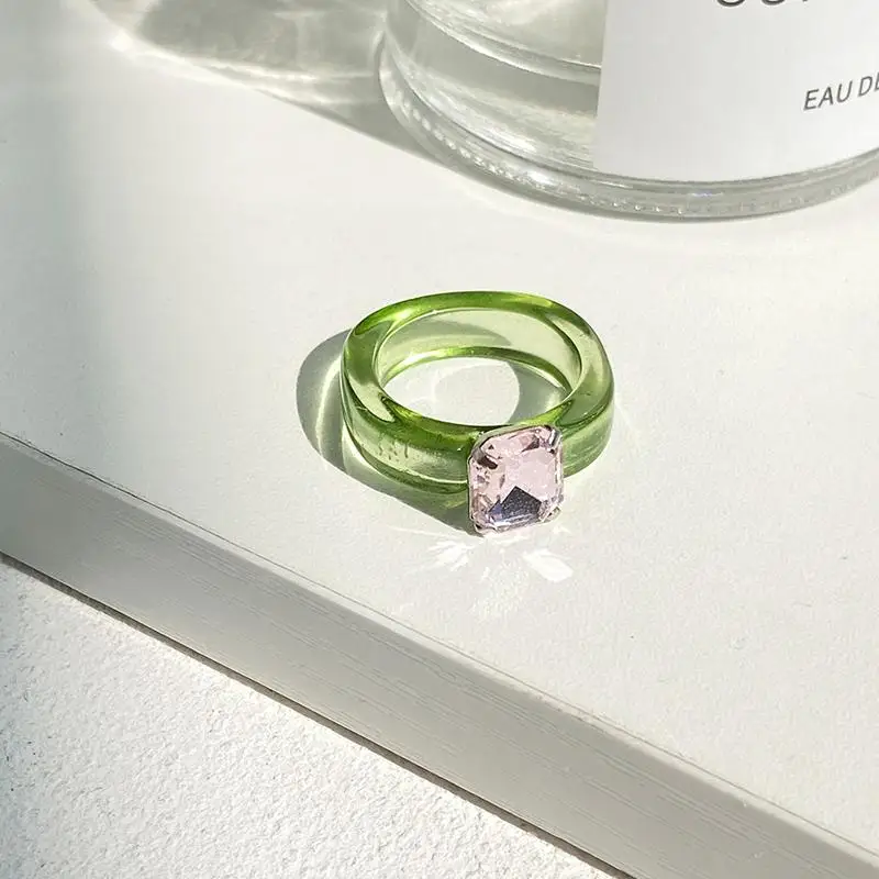 Women Colorful Zircon Resin Ring Fashion Simple Inlaid Cute Jewelry  for Birthday Party Use