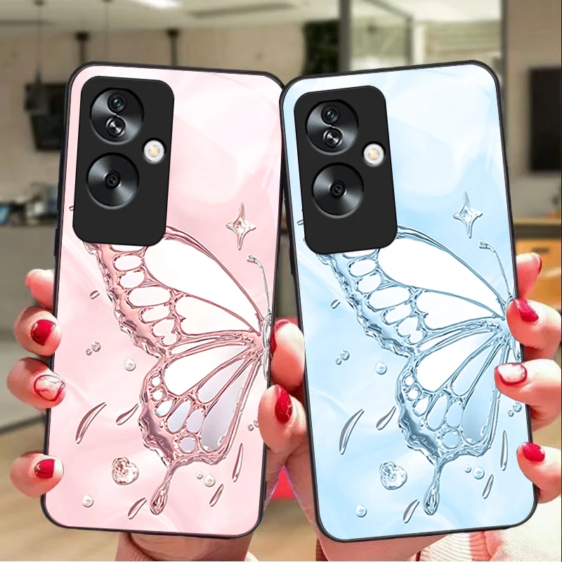 Time Butterfly Love For Oppo A79 5G 58 78 74 60 4G Reno 11F Realme GT 6 11 Note 50 10 C55 X2 Tempered glass black phone case