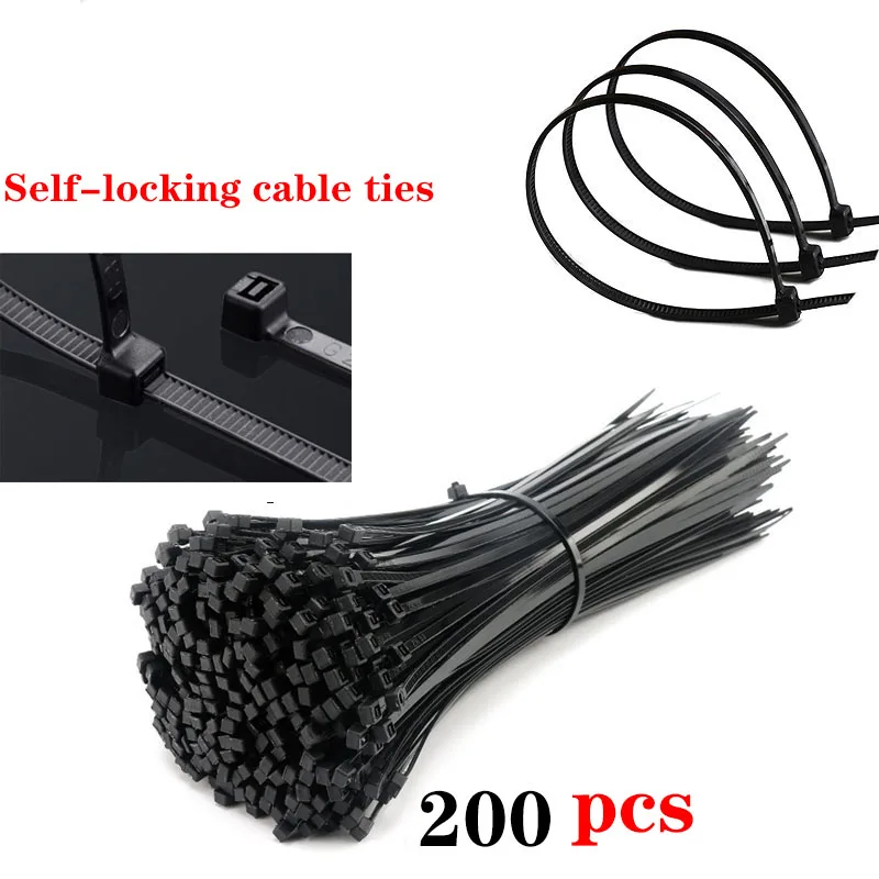 

200pcs/nylon Plastic Self Guiding Tie Black and White Self-locking Nylon Tie Industrial Cable Buckle Fastening Ring