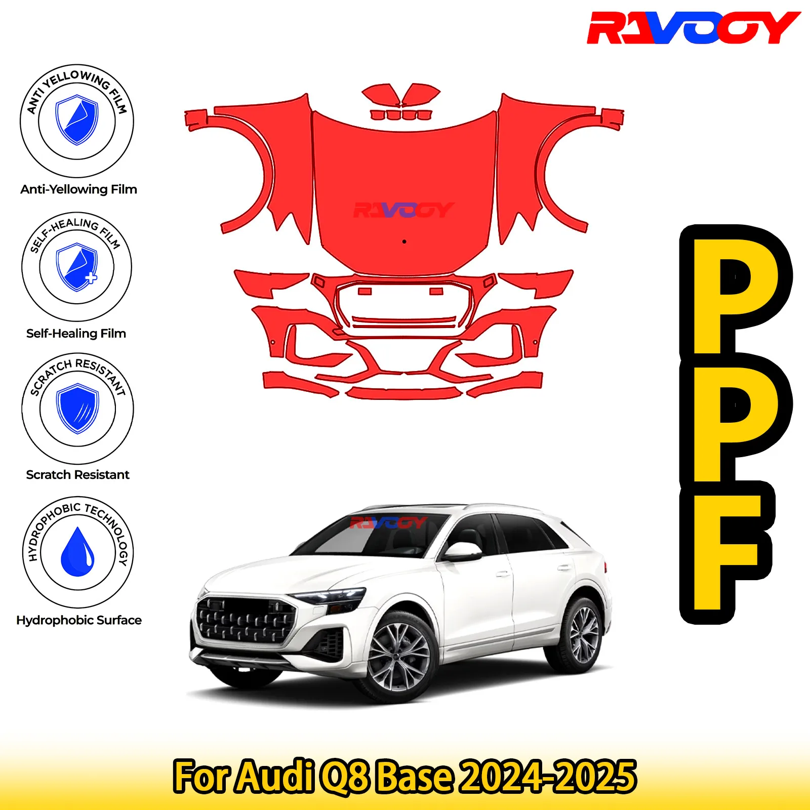 

For Audi Q8 Base 2024-2025 Glossy Matte Black Precut front PPF Kit Paint Protection Film