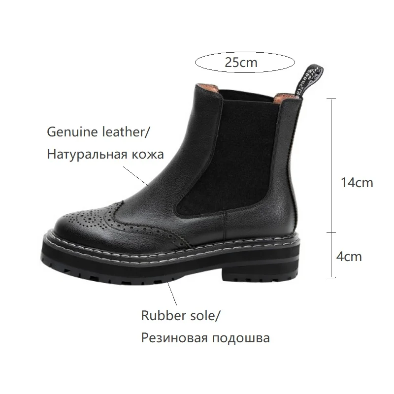 Winter Women Boots Round Toe Comfortable Low-Heel Boots for Women Platform Genuine Leather Brock Black/Red Motorcycle Boots