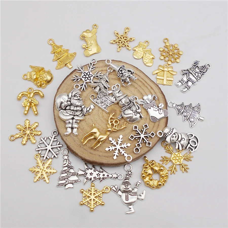 100g/Pack Christmas Alloy Charms Mixed Santa Claus Tree Snowman Snowflake Boots Pendant Xmas Decor Crafts Jewelry Accessory