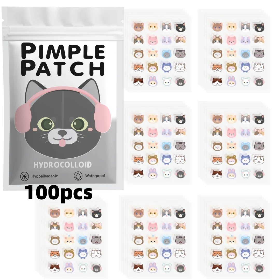 100/600PCS Cartoon acne patch, cute cat-shaped facial concealer acne patch, safe, non-toxic, gentle and non-irritating
