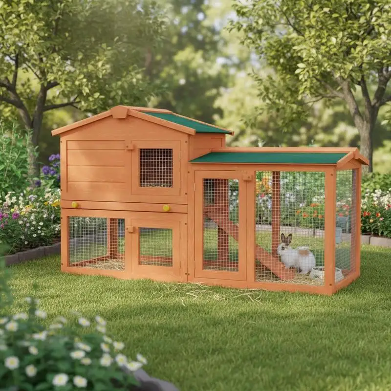 Großer Outdoor-Kaninchenstall aus Holz mit Auslauf für Meerschweinchen, Chinchillas und Hasen – Gartenunterstand