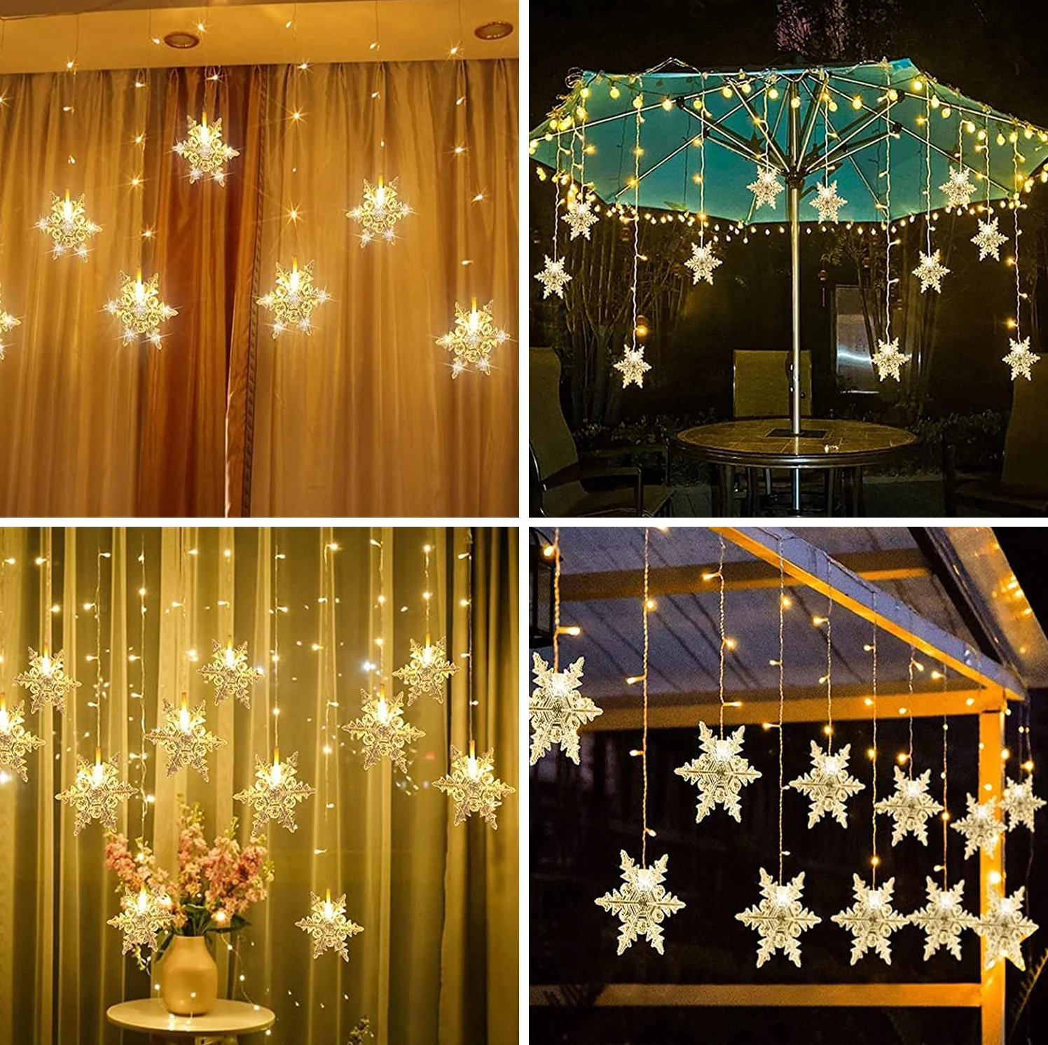 Cortina navideña de copos de nieve para ventana, guirnalda de luces para fiesta, jardín, dormitorio, decoración de pared interior al aire libre, 3,8 M