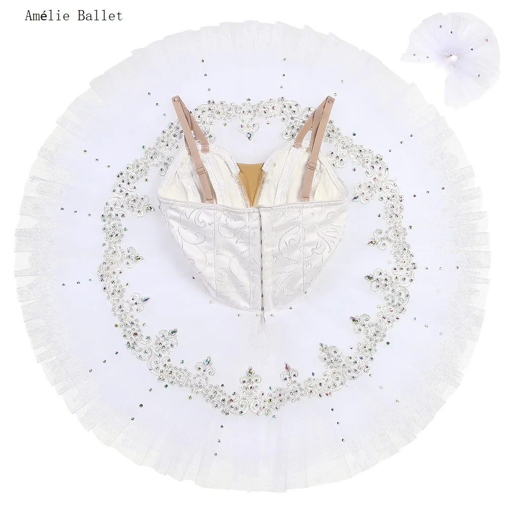 B24131 Customized White Professional Ballet Pancake Tutu Ballerina Performance or Competition Costumes