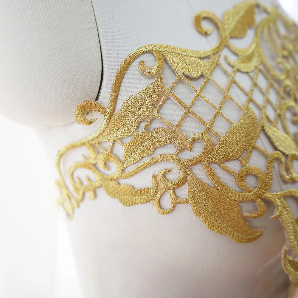 Gold Barock Appliques Gestickte Brautkleid Stoff Kragen Eisen Nähen Auf Patch Für Hochzeit Kleidung Kleid Dekorationen DIY Handwerk