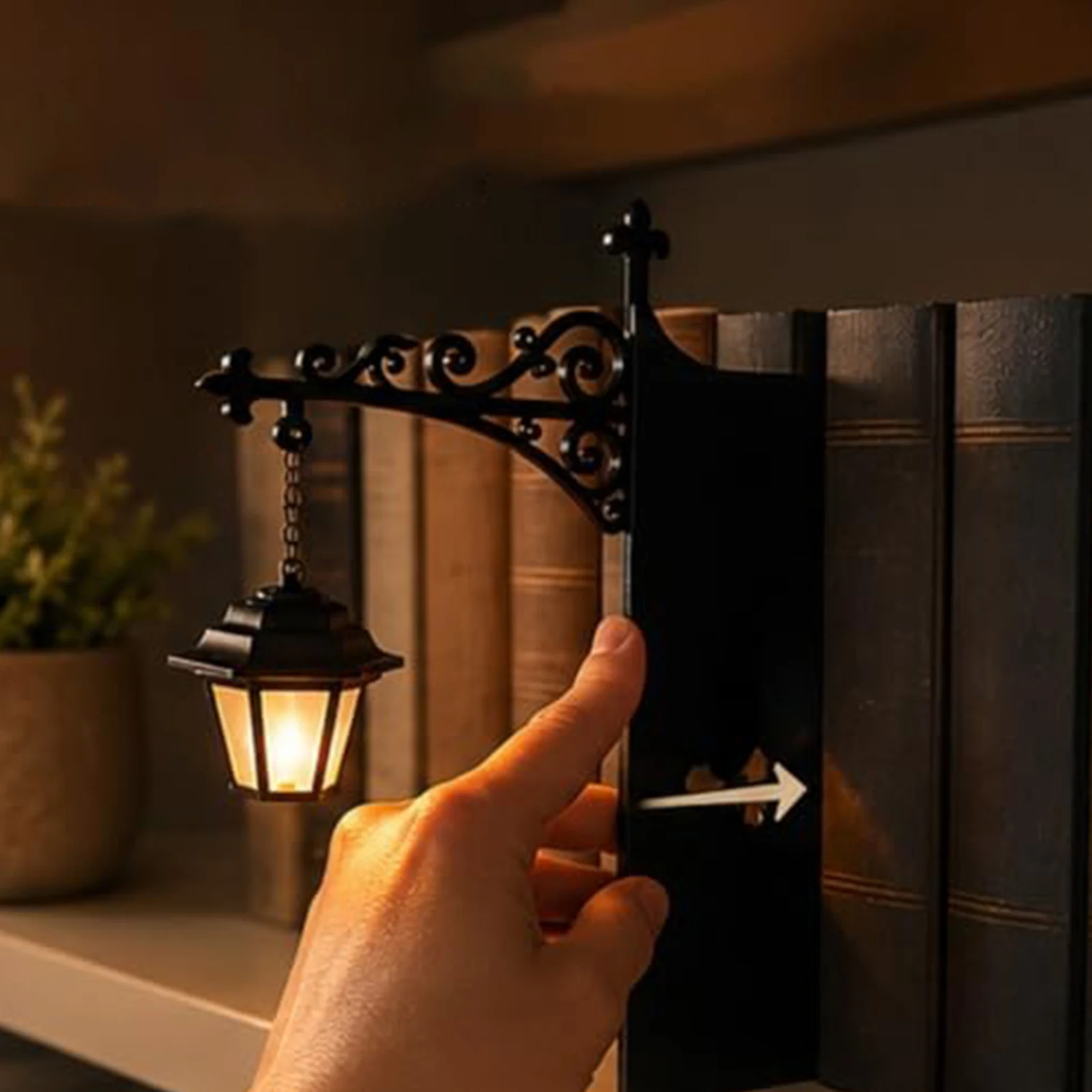 Resin Library Lantern Desk Decoration Miniature Shelf Light Vintage Wooden Bookcase Lamp Enchanting Gifts for Literary Lovers