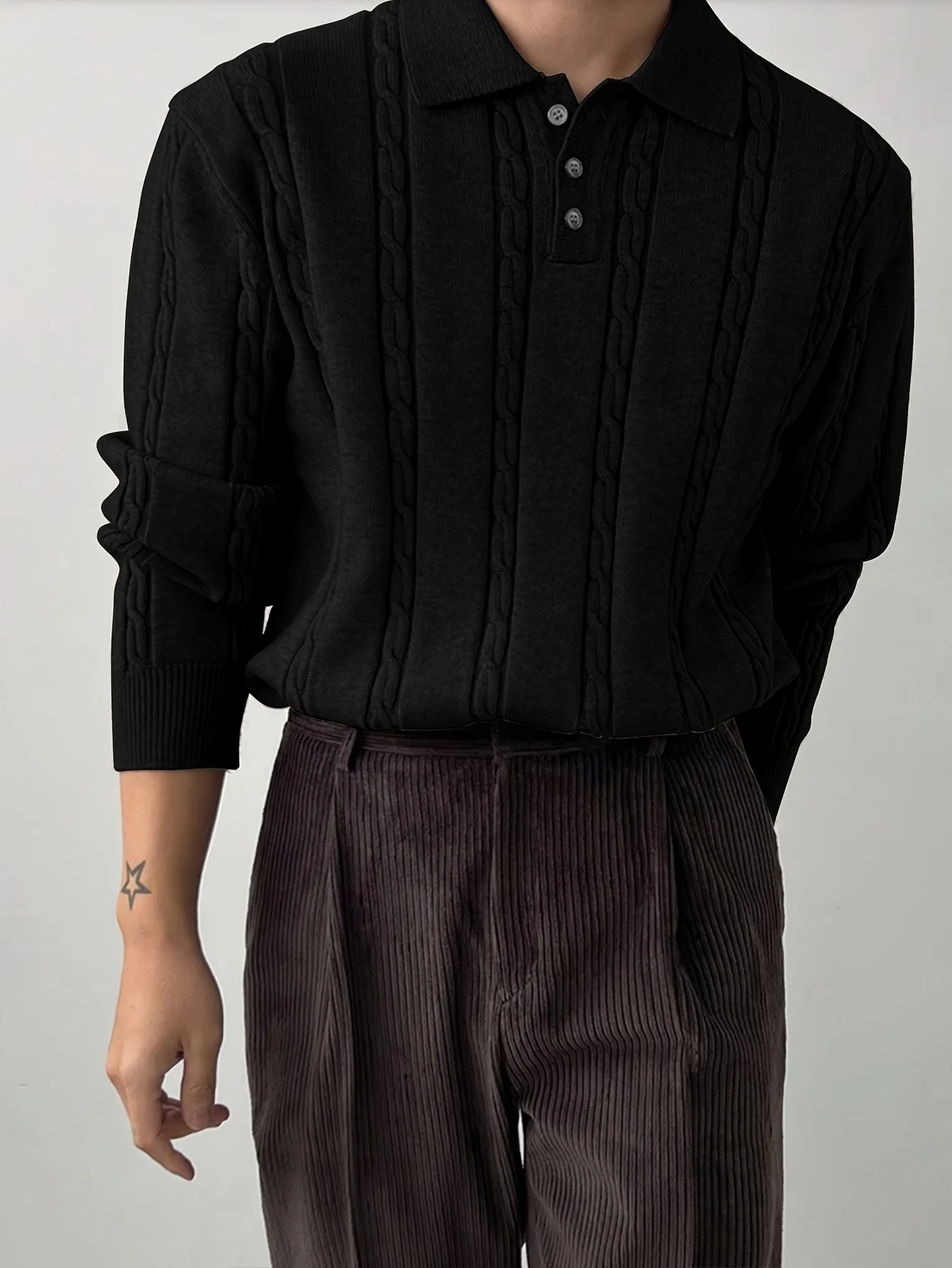 

Men's high-end polo pullover with old money-style turned-down collar and knitted sweater - perfect for all seasons, high-end qua