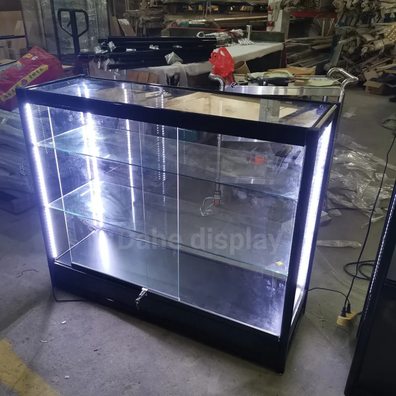 

Custom.4 feet glass display cabinet aluminum empered glass vitrine display counters showcase with LED lights for retail smoke sh