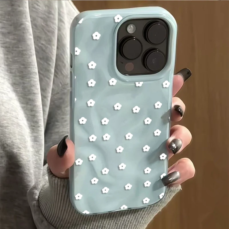 Cute Ditsy Floral White Flower 3D Phone Case for iPhone 17 16 15 Plus 14 Pro 13 12 11 Pro Max 17 Air Soft TPU Shockproof Cover view 4