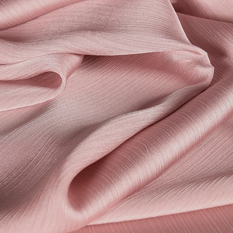 Pink Red Satin Crepe Fabric Spring and Summer Thin Section Wrinkled Chiffon by Half Meter