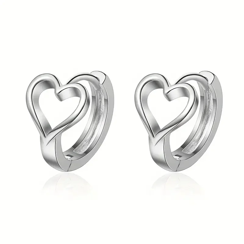Huitan Exquisite Hollow Heart Hoop Earrings for Women Dainty Circle Earrings Silver Color/Gold Color Statement Jewelry Wholesale