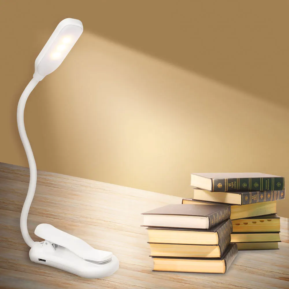 Imagem -02 - Luz do Livro Recarregável Mini Led Luz de Leitura 3-nível Quente Branco Fresco Flexível Fácil Clipe Lâmpada de Leitura Noite Lâmpada na Cama