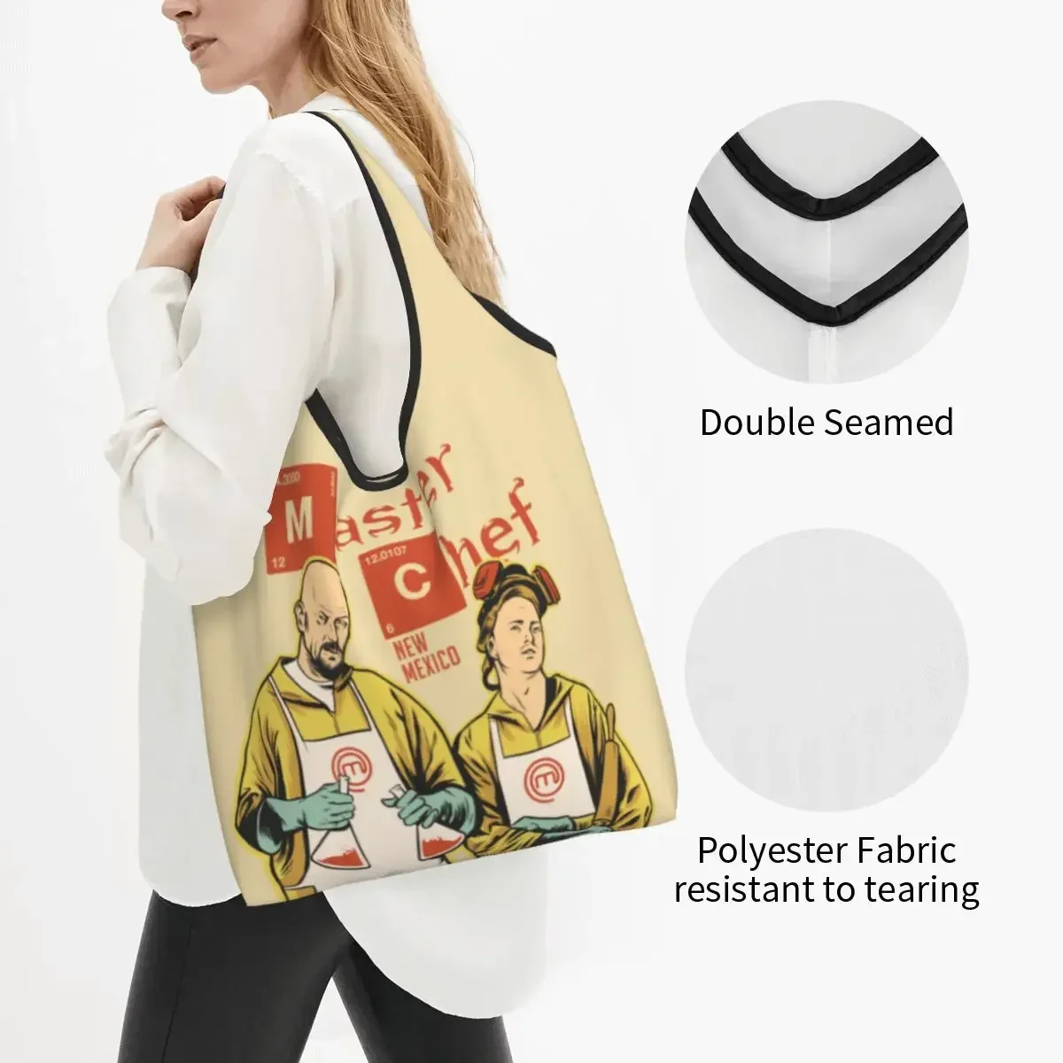 Cute Walter White Cook Meme Shopping Tote Bag Portable TV Show Heisenberg Grocery Shoulder Shopper Bag