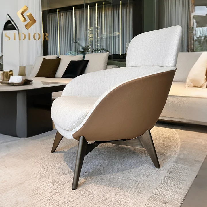 

Italian Modern Accent Armchair for Living Dining Rooms High Quality Linen Velvet PU Sofa Chair with Metal Frame Leisure Style