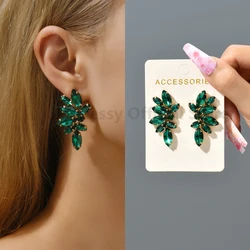 2025 Luxury Green Rhinestone Piercing Earrings For Women Vintage Geometric Wings Pendientes Elegant Statement Jewelry Wholesale