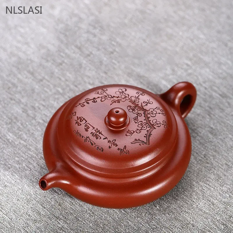 

180ml Hand Engraving Plum Tea Kettle Chinese Yixing Purple Clay Tea Pot Raw Ore Dahongpao Beauty Teapot Authentic Zisha Tea Set