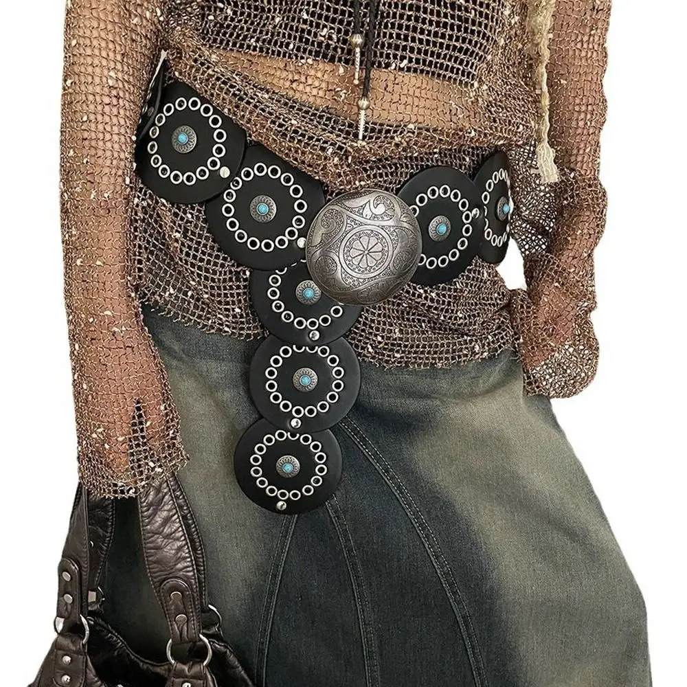 

Personality Metal Cowgirl Buckle Belt Y2K Vintage Cowboy Waistband Waistband Baroque Style Oval PU Hollow Belt Women