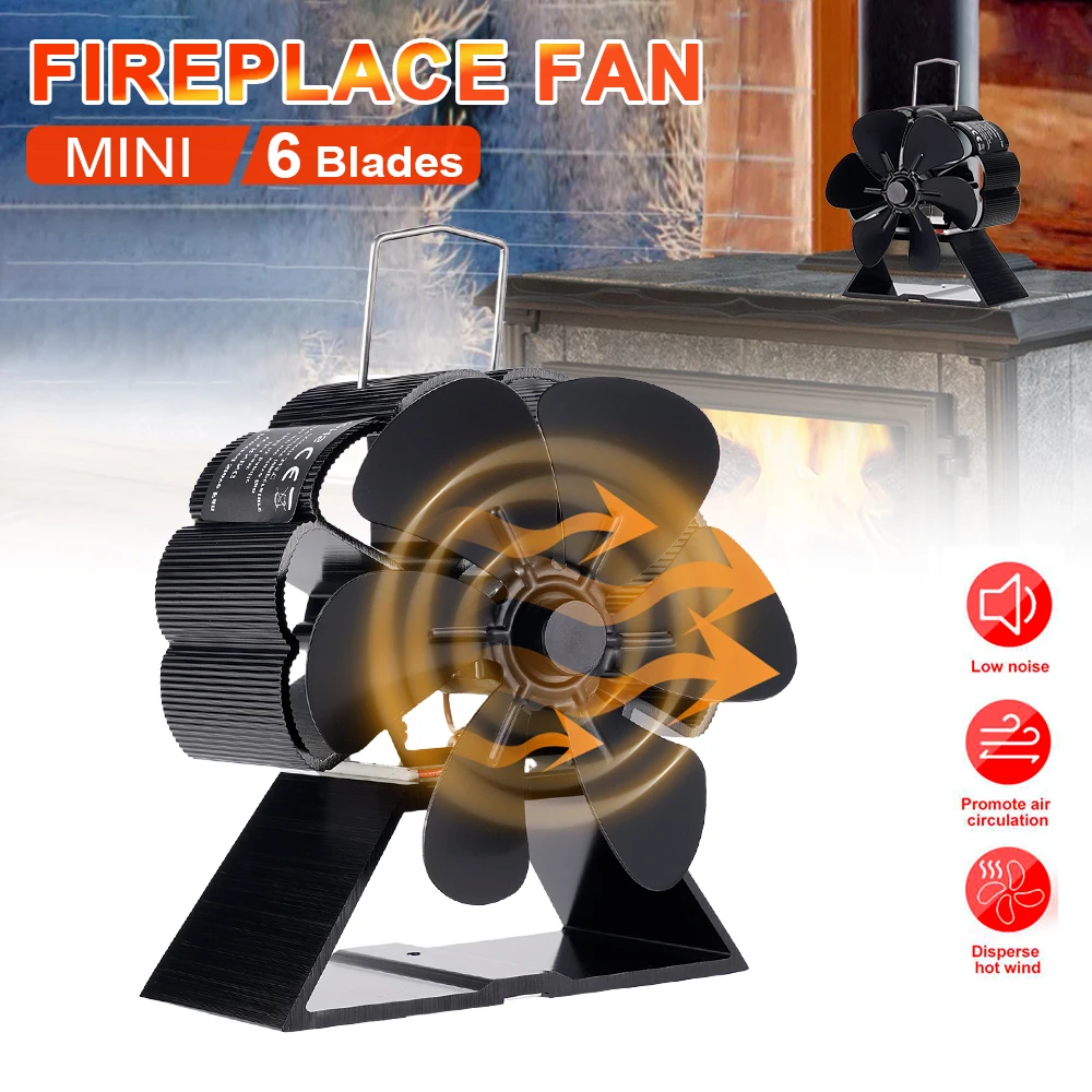 6 Blades Mini Fireplace Fan Heat Powered Stove Fan Wood Log Burner Eco Quiet Energy Saving Heater Home Efficient Heat Distribute