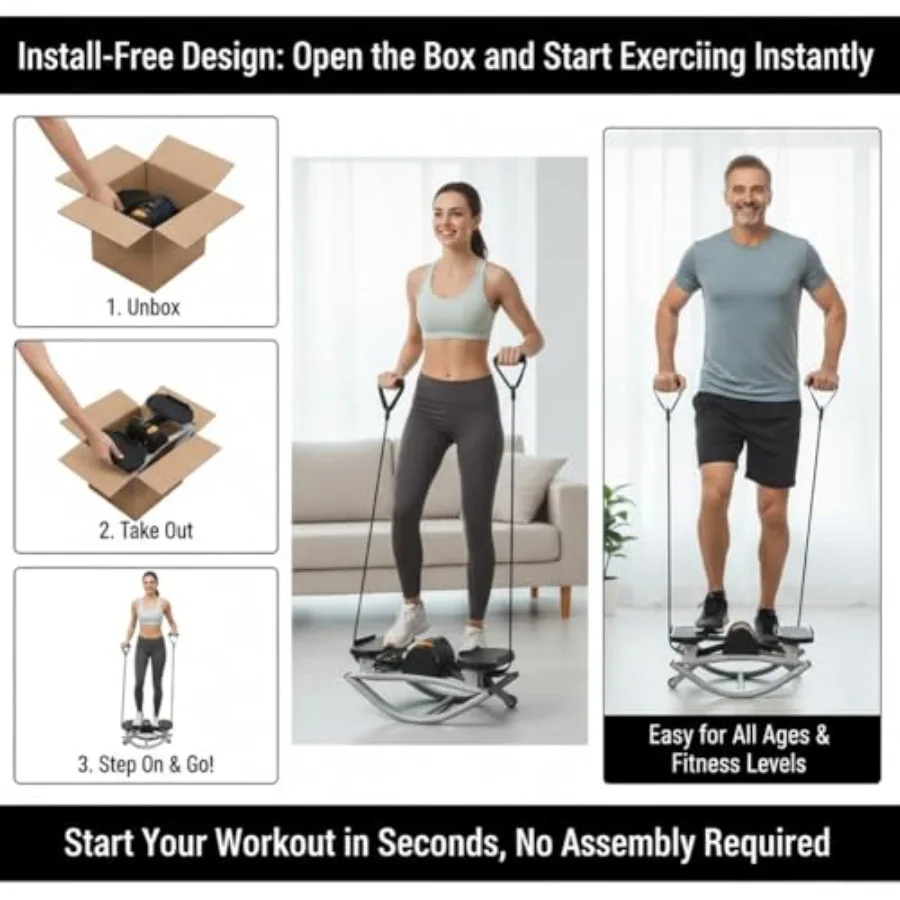 جهاز تمرين منزلي هزاز جانبي للياقة البدنية، جهاز هزاز محمول مدمج من الجانب إلى جنب مع شاشة LCD وشريط مقاومة