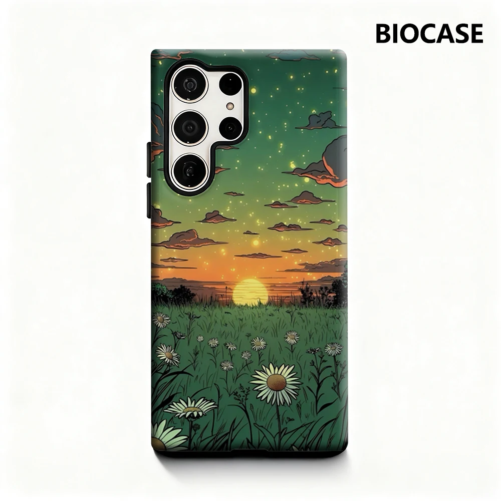 Daisy Sunset Handyhülle für Samsung Galaxy S25 Ultra S24 S23 Ultra Plus, glänzende doppellagige Rückseite