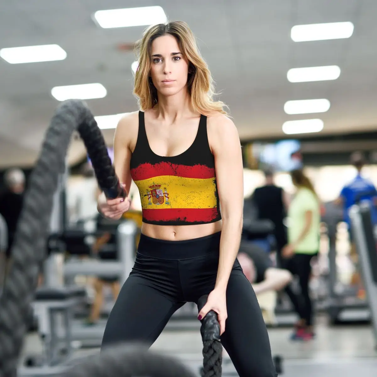 

Custom Spain Country Flag Spain Tourist Flag Spain Team Flag Women Sports Vest Bras Gym Workout High Impact Yoga Crop Tank Top