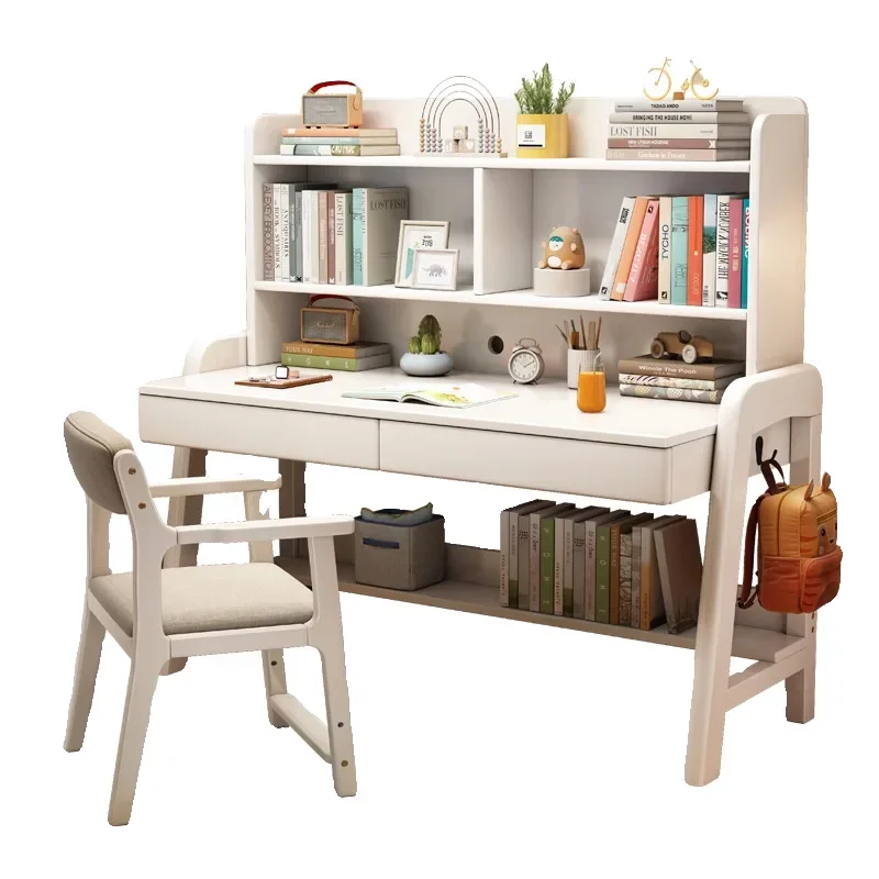 

Solid wood ookshelf integrated primary and secondary students home writing bedroom liftable children's study and chair set