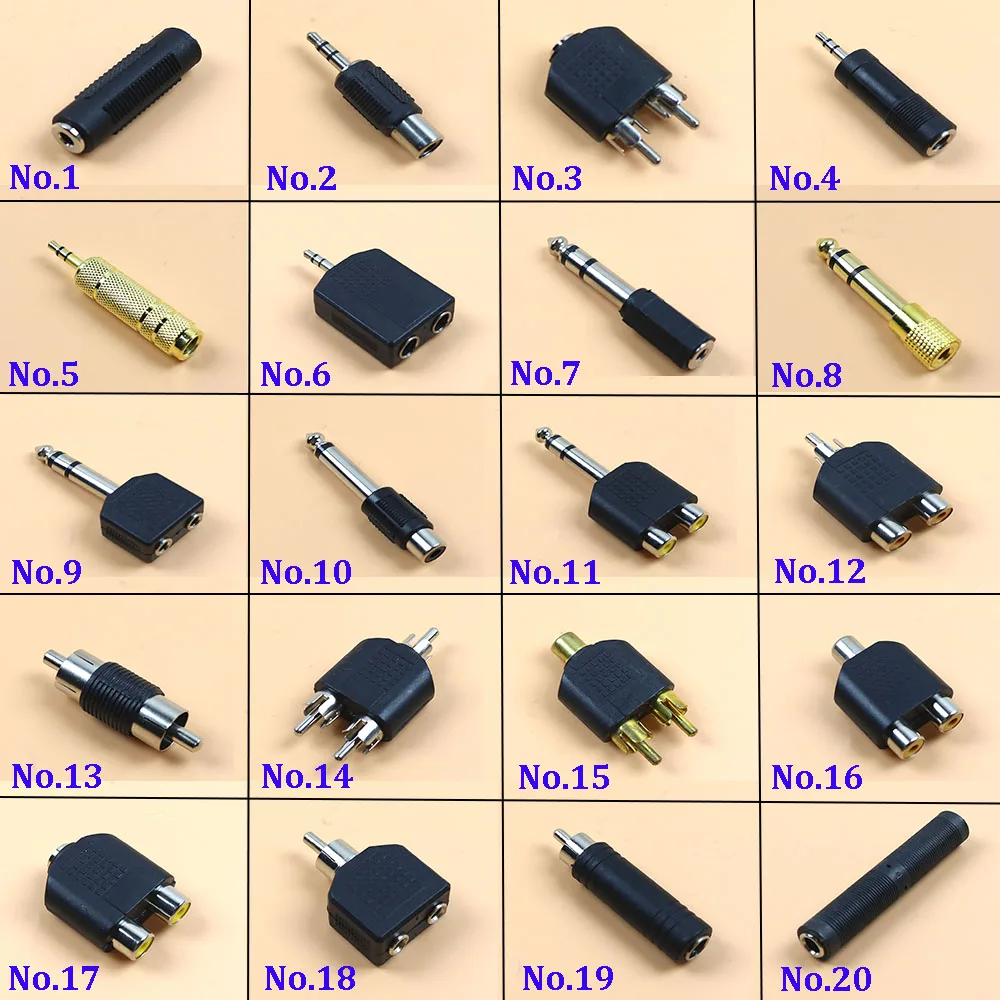 1pcs 6.35mm Male to 3.5mm Audio Stereo/Mono Jack Female To 2 RCA Male Audio Jack Connector Adapter Converter for Speaker