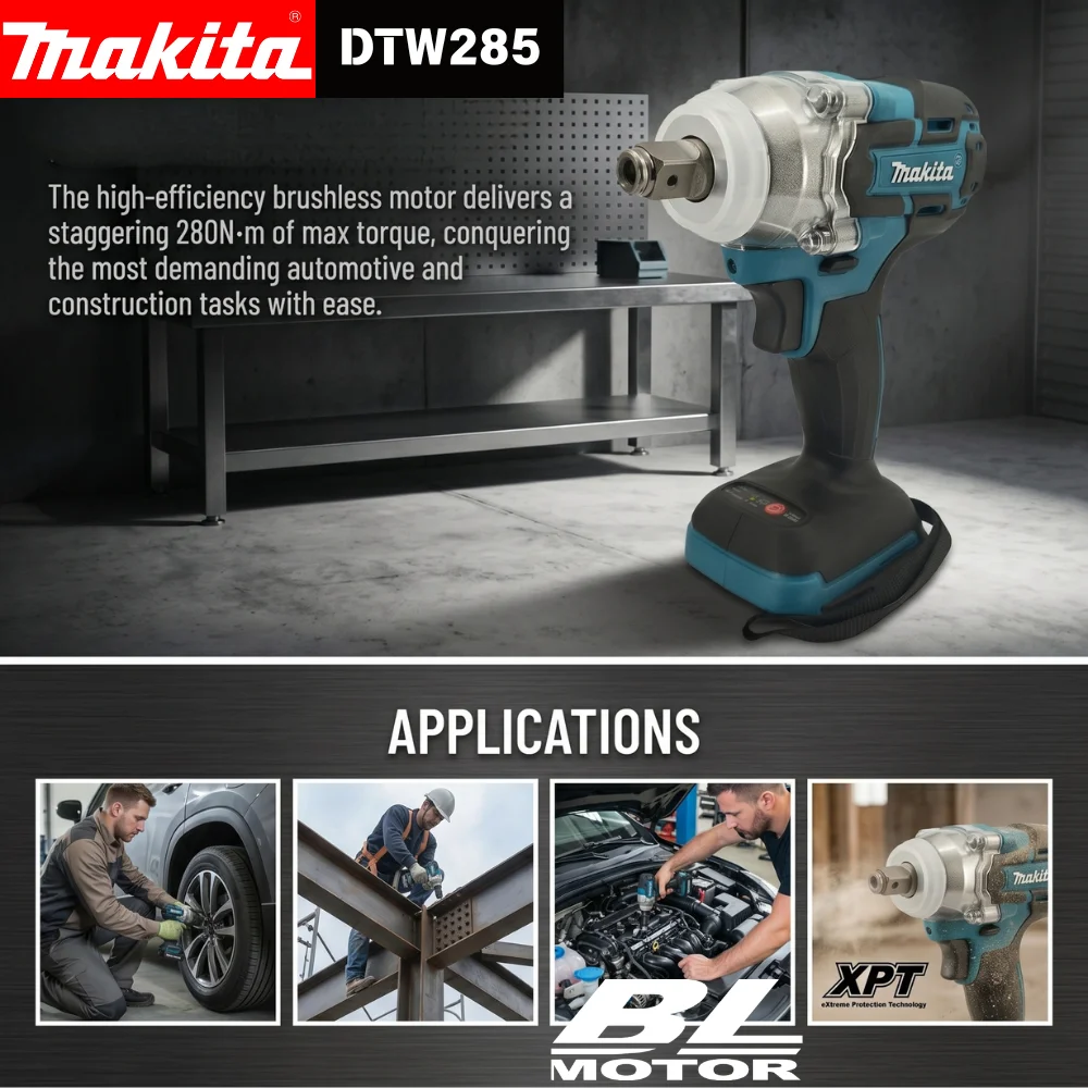 

Makita DTW285 1/2" Brushless Impact Wrench 280Nm 400Nm Nut Busting Auto Stop Mode 3-Speed Cordless For Makita 18V battery