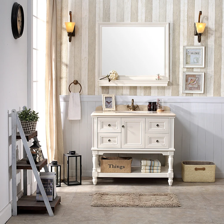 Most Affordable Ready Made Solid Wood Luxury Bathroom Cabinet With Mirror and Washbasin Design