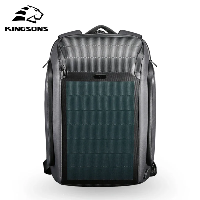 Kingsons Men Beam Backpack Solar Panel +USB Charging Anti-theft/Waterproof/ 15.6 inch Laptop Backpack Male Travel Backpack