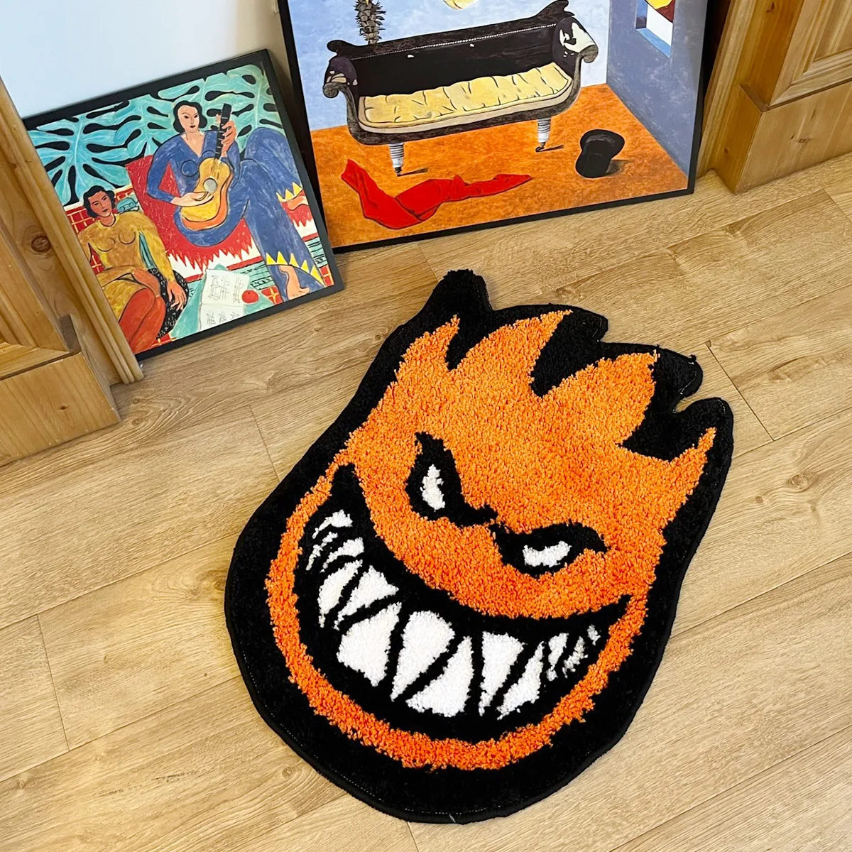 spitfire フロアマット Spitfire Bighead Flame Tufted Rug, Cool Skate Monster Face Shaped
