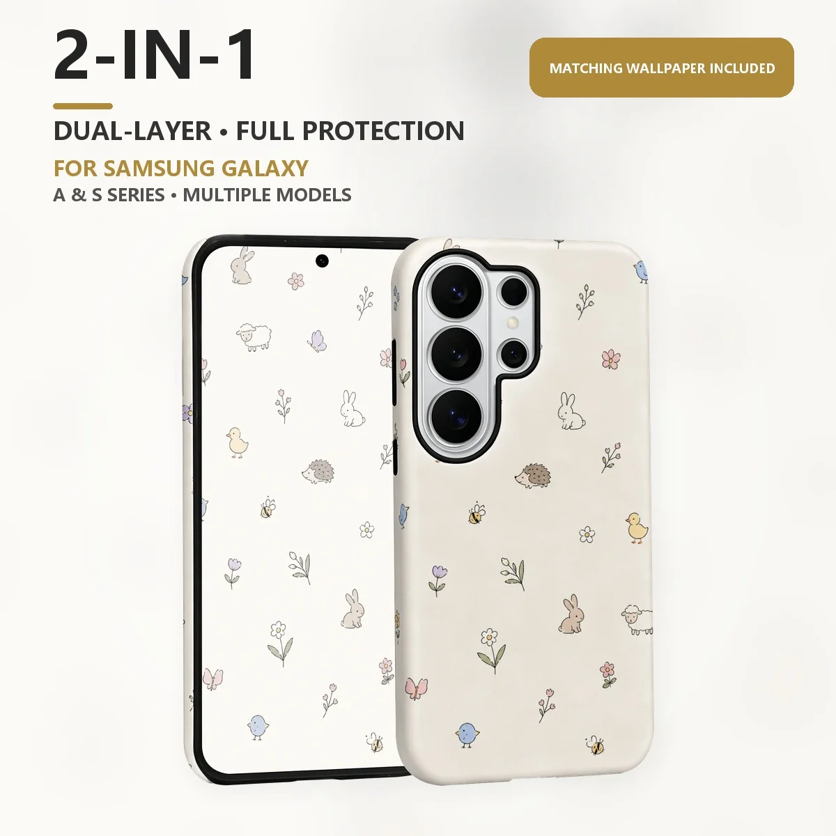 Cute Animals Flowers 2-in-1 Dual-Layer Phone Case for Samsung Galaxy S26 S25 S24 Plus Ultra FE S20 FE A56 A17 A16 A15