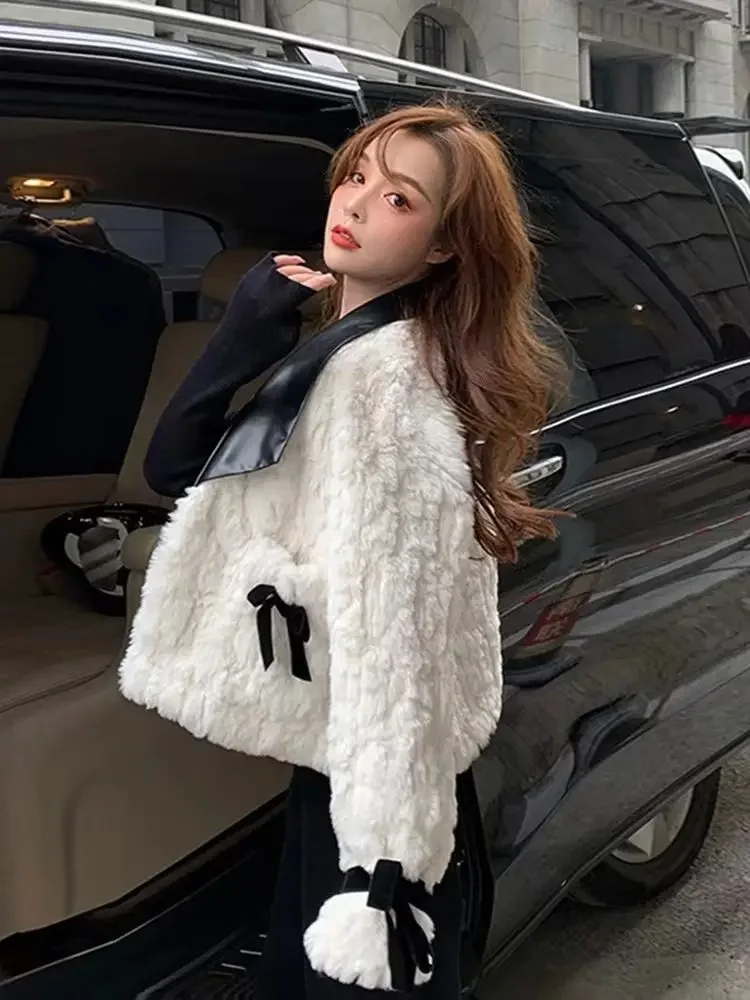 2024 Autumn and Winter Fashion New Women\'s Socialite Style Faux Fur Coat with Warm Collar and Short Fake Rabbit Fur Jacket