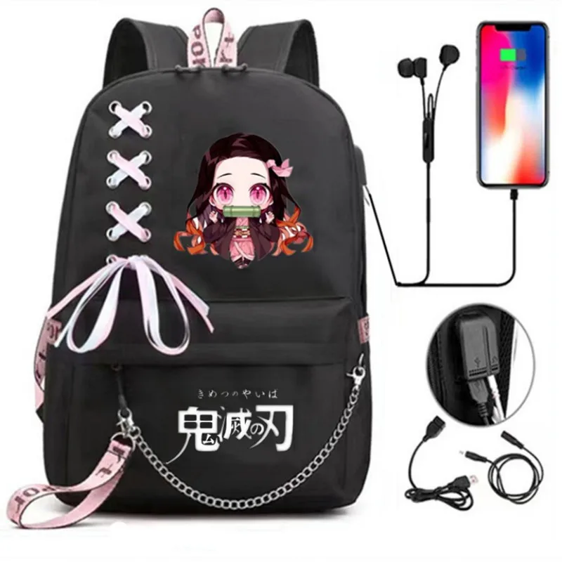 Kamado Nezuko Demon Slayer Anime Cosplay Unisex, mochila escolar para estudiantes, bolsa de libros de dibujos animados, bolsa de viaje para computadora portátil, bolsa para exteriores