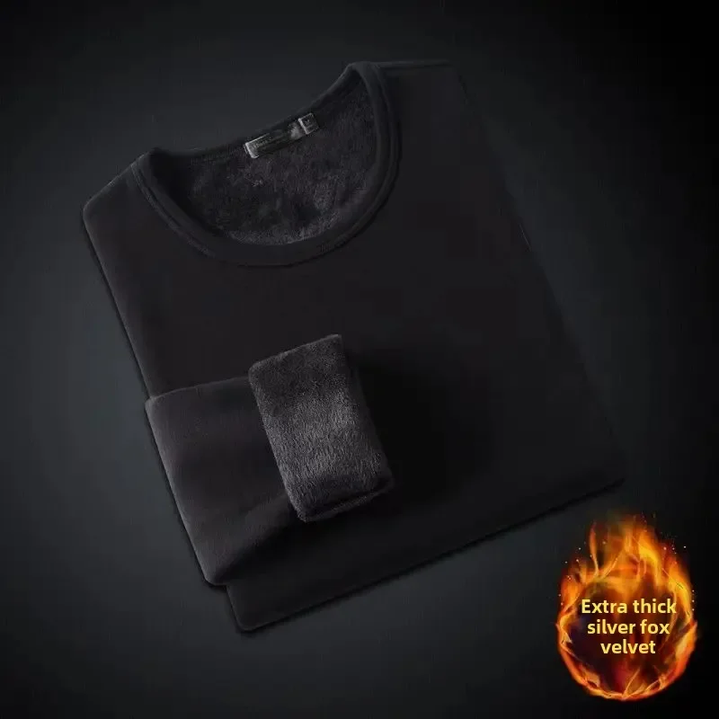 Winter Fleece-Lined Long Sleeve T-Shirt Solid Color Men Women's Same Style Fashion Round Neck Quick Sell Customer Product image 4