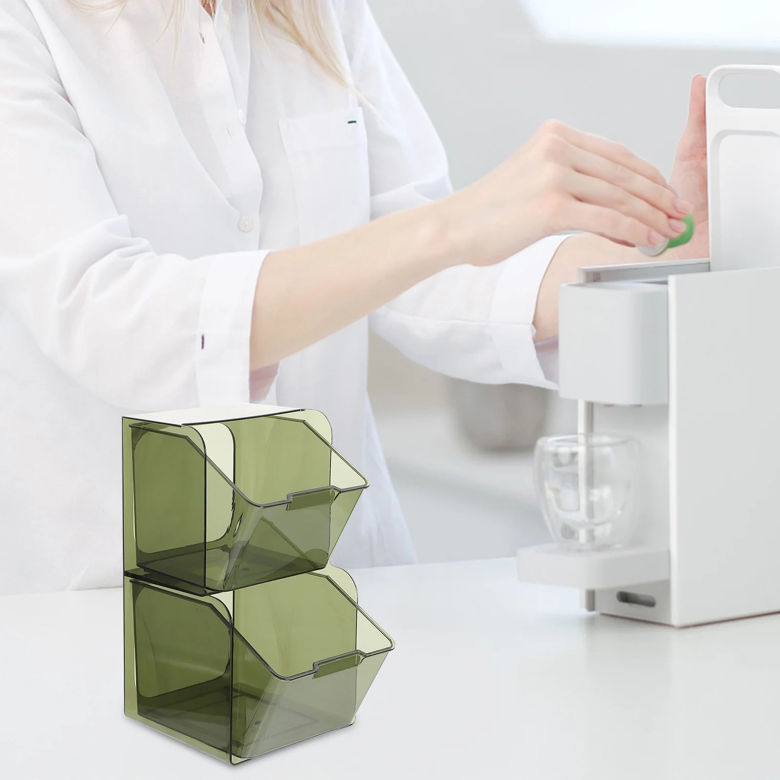 صندوق تخزين كبسولات القهوة بطبقة مزدوجة وحقيبة الشاي وحامل مُنظِم لحاوية مقصورة الفندق والمكتب المنزلي