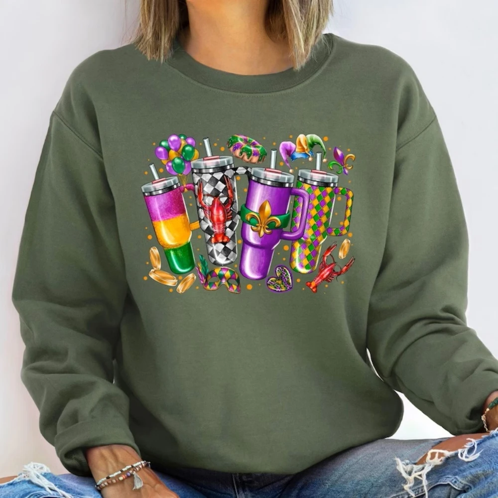 

Mardi Gras Tumbler Sweatshirt Crawfish Louisiana New Orleans Sweater Fat Tuesday Party Shirt Carnival Festival Parade Pullover T