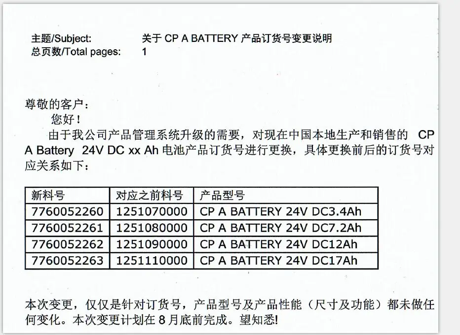 Install Veidemyuller Power Battery Module 7760052261cp A Battery 24VDC 7.2ah.