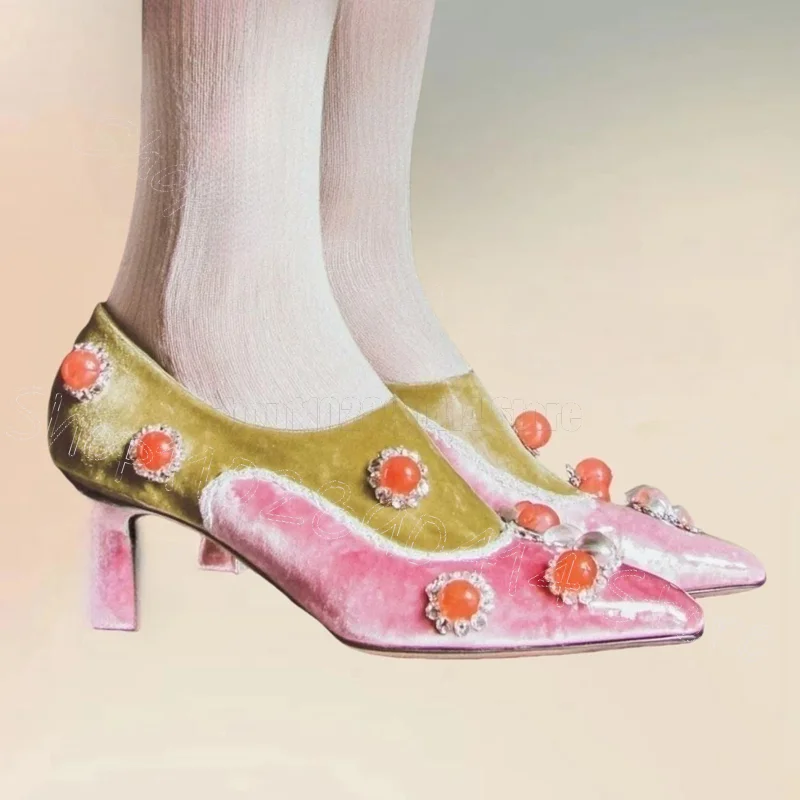 كريستال الخرز سروال قصير المرقعة أشار تو مضخات الانزلاق على أحذية النساء رقيقة عالية الكعب جديد حفلة عيد 2025 Zapatos Para Mujere