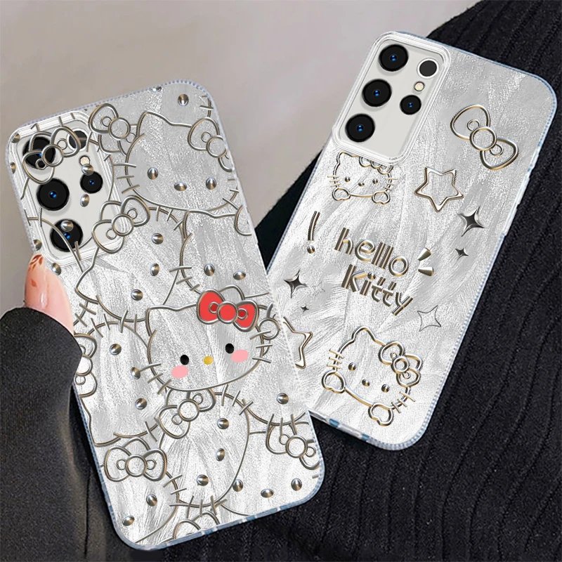 Hello Kitty Sanrio Cartoon Voor Samsung S24 S23 S21 Fe Plus Ultra A03 A25 A23 A22 A 21S A15 A14 A12 5G Veren Garen Zacht