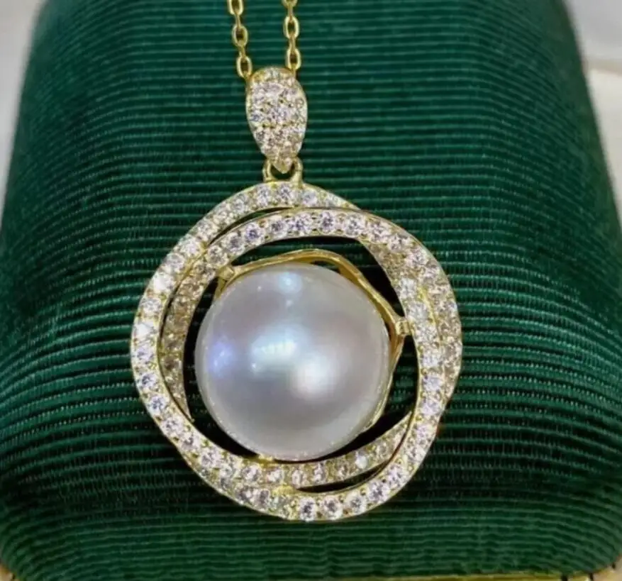 

new Round AAAA 11-12mm South Sea White pearl Pendant Necklace 18" 925S