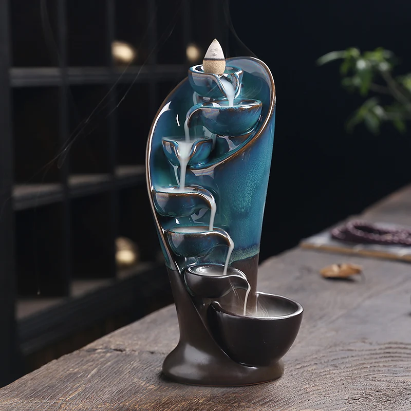 Handmade Torch Design With 100 Cones Waterfall Incense Home Decor Holder Portable Ceramic Censer